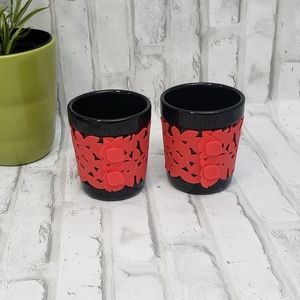 Set of 2 Black/Red Make My Day Ceramic Hot Beverage Cups with Silicone Sleeve